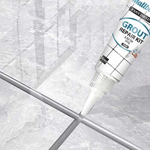 Grout Paint, 2 Pack Grey Grout Filler Tube, Grout Sealer for Bathroom Shower Floor, Fast Drying Tile Grout Repair Kit, Restore and Renew Tile Joints Line, Gaps, Replace Grout Pen(Grey)