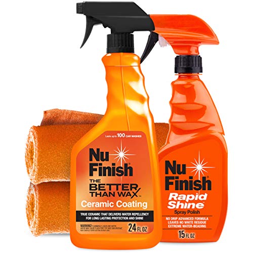 Nu Finish Coat Protector Kit, 4 Piece Car Protector Set Protects and Restores Car Shine, Includes Ceramic Coating, Rapid Shine, and 2 Microfiber Towels