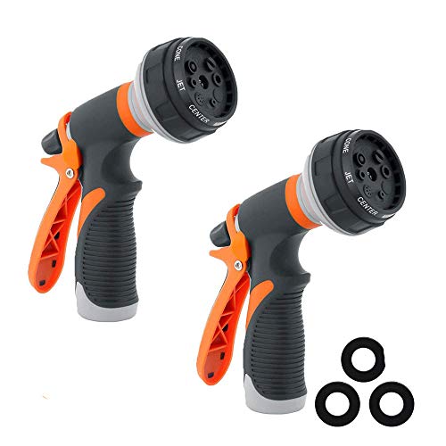 Water Hose Nozzle Garden Hose Nozzle Hose Spray Nozzle Leak Free High Pressure Heavy Duty 8 Pattern for Watering Plant Washing Cars Pets Shower (2PACK Orange)