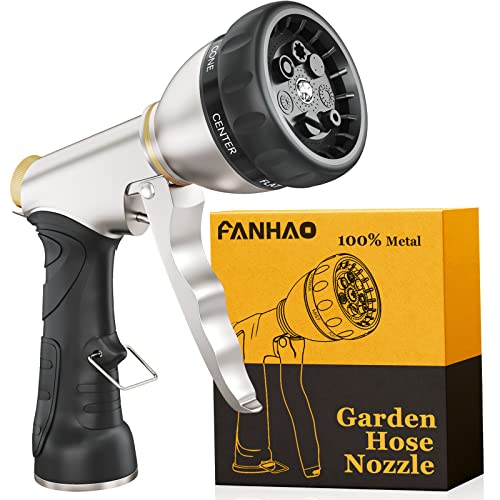 FANHAO Garden Hose Nozzle, 100% Heavy Duty Metal Water Hose Nozzle Sprayer with 7 Spray Patterns, High Pressure Hand Sprayer with Ergonomic Handle for Watering Plants & Lawns, Washing Cars & Pets