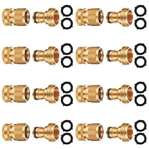 Riemex Garden Hose Quick Connector Set Solid Brass 3/4 inch GHT Water Fitings Thread Easy Connect No-Leak Male Female Value (8, Internal Thread Quick Connector) IQC-8