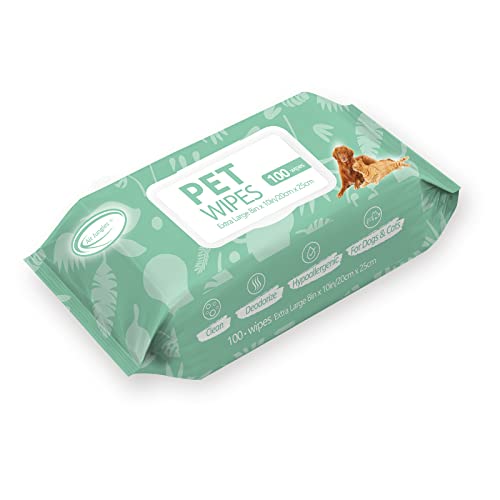 Air Jungles Pet Grooming Wipes for Dogs and Cats 100 Count, 8" x 10" Extra Large Plant-Based Earth-Friendly Hypoallergenic Deodorizing Pet Wipes for Paws Body Face Ear Butt