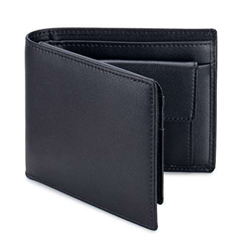 OFAMOUS Men's Leather Wallet with Coin Pocket Flip Up ID Window RFID Blocking Slim Bifold Credit Card Front Pocket Wallet (Black)