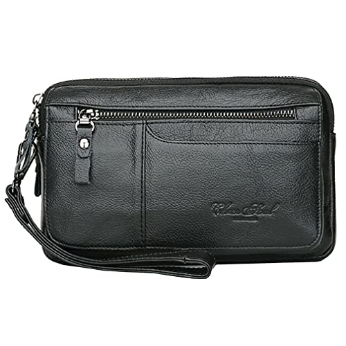 KPYWZER Leather Clutch Purse Wallet Men Wristlet Holder Wrist Bag Pack Business Handbag Black