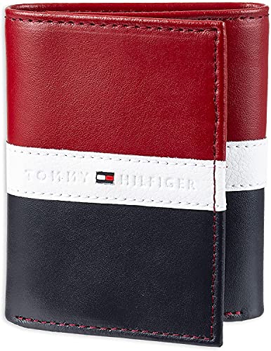 Tommy Hilfiger Men's Leather Trifold Wallet, Red/White/Blue, One Size