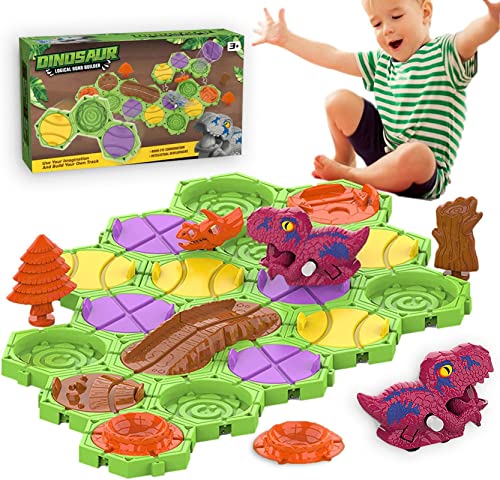 NouSKaU Logical Road Builder Game, Build-A-Track Brain Teaser Puzzles for Kids Ages 4-8, Thinking Training Board Games with Wind-up Dinosaur, Montessori Educational Learning Toy Idea, New in (Red)