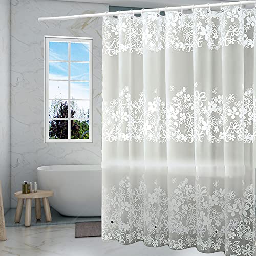 TIKABC Frosted Flower Shower Curtain Liner, 5G PEVA Shower Liner, Non-Toxic Odor Free Plastic Waterproof Shower Curtains, 72x72 inch with Grommet Holes 3 Magnetic Weights