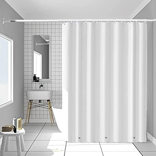 LQFHOME White Shower Curtain Liner 72 x 72, PEVA Waterproof Non-Toxic Odor Free 3G Shower Curtain, with 12 Grommets Holes 3 Heavy Duty Magnetic Weights, Gift 12 Hooks (White)