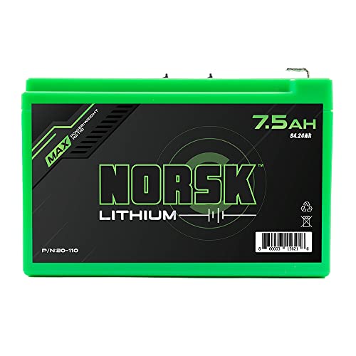 Norsk Lithium 12v 7.5ah Lithium Ion Battery | 2X Built in USB Ports | Ultra Light 1.4 LBS | 1000+ Charge Cycles | Charger Not Included