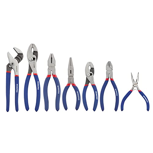 WORKPRO 7-piece Pliers Set (8-inch Groove Joint Pliers, 6-inch Long Nose, 6-inch Slip Joint, 4-1/2 Inch Long Nose, 6-inch Diagonal, 7-inch Linesman, 8-inch Slip Joint) for DIY & Home Use