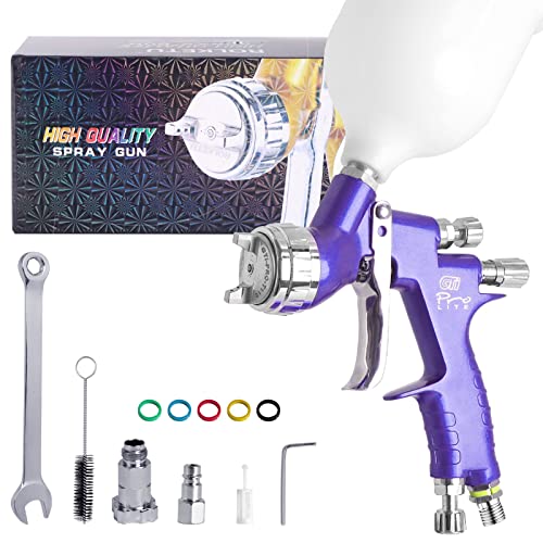Aflybltol Professional HVLP Spray Gun Set, Gravity Kit GTI Pro Lite Spray Gun with 1.3mm Tip, 600CC Cup and Cup Systerm Connector for All Auto Paint Topcoat and Touch Up (Purple)