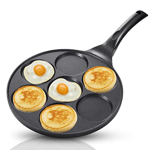 Clockitchen 7-Mold Pancake Pan Nonstick Breakfast Griddle, Gas Compatible,9.7 inch Black