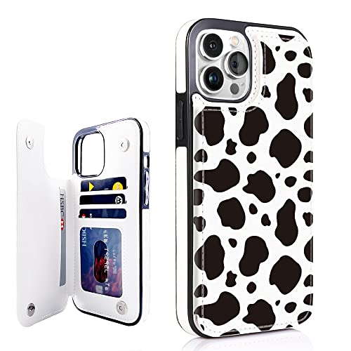 Obbii Leather Flip Case Wallet Compatible with iPhone 13 Pro Max 6.7" Card Holder Slim Cow Print Sleeve Wallet with Card Slots Shockproof Protective Shell Case for iPhone 13 Pro Max 6.7