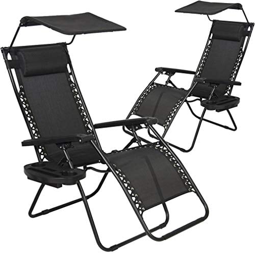 BestMassage Zero Gravity Chair Patio Chairs Lounge Chair 2 Pack Recliner W/Folding Canopy Shade and Cup Holder for Outdoor Funiture (Black)