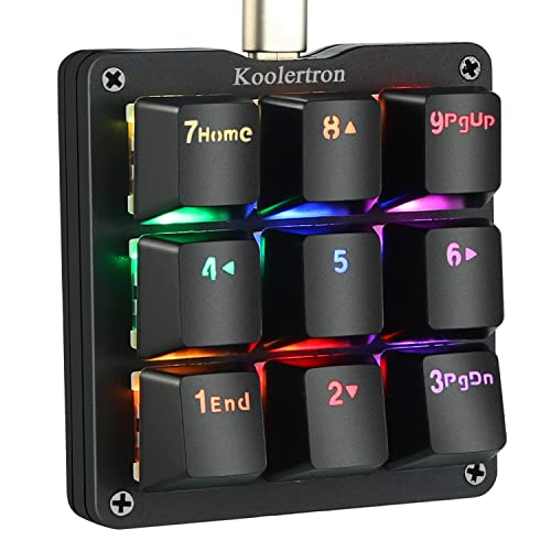 Koolertron One Handed Macro Mechanical Keyboard, RGB LED Backlit Portable Mini One-Handed Mechanical Gaming Keypad OSU! Keyboard 9 Fully Programmable Keys Blue Switches