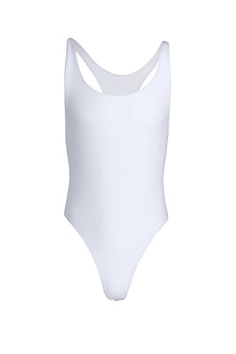 Moily Men's One-Piece Mankini Bodysuit High Cut Thongs Leotard Racer Bikini Swimsuit White X-Large