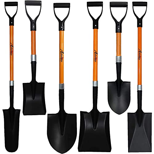 Ashman Assorted Shovels (6 Pcs), 41-Inches Large Handle Digging Shovel; Transfer Shovel; Trenching Spade Shovel; Drainage Spade Shovel; and 27-Inches Short Handle Digging Shovel; and Transfer Shovel.