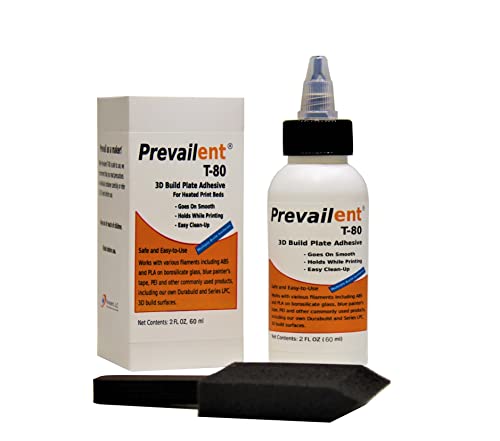 Prevailent T-80, 3D Printer Adhesive Glue - Helps Prevent Warping, Provides Strong Hold and Easy Release with Various Filament Types Including PLA, ABS, TPU, and PETG, 2 fl oz. (60ml) 