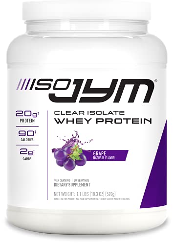 JYM Supplement Science Iso JYM Grape, 90 Calories, 100% Whey Protein Isolate, Zero Fat, Zero Sugars, Mixes Clear, for Women & Men, 20 Servings