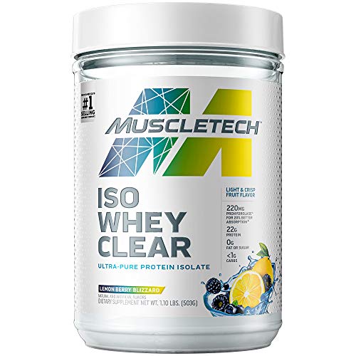 Whey Protein Powder | MuscleTech Clear Whey Protein Isolate | Whey Isolate Protein Powder for Women & Men | Clear Protein Drink | 22g of Protein, 90 Calories | Lemon Berry Blizzard, 1.1lb(19 Servings)