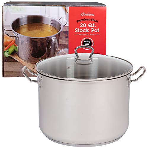 20 Quart Stockpot- 18/10 Premium Quality Tri-Ply Stainless Steel Stock Pot- Commercial Grade Sauce Pot for Canning w Stick Resistant Interior, Stay Cool Handles and Induction Compatible