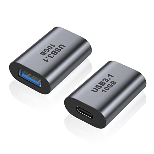 AreMe USB Female to USB C Female Adapter (2 Pack), 10Gbps USB 3.1 to Type-C Extension Coupler Converter Extender Connector Support Fast Charging for PC, Laptop, Charger, Power Bank