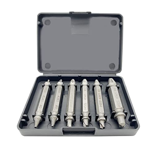 6 Pieces silver Screw Extractor Kit HSS 4341 High Speed Steel Damaged and Stripped Screw Extractor Remover Tool and Drill Bit Set