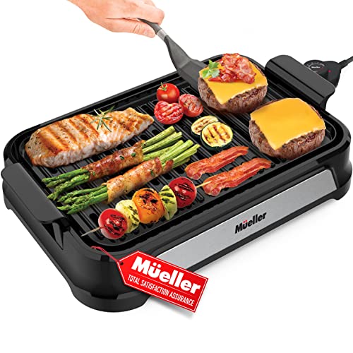 Mueller Ultra Gourmet Electric Grill, Smokeless Indoor Grill, Removable Nonstick Grill Plate, with Adjustable Temperature, 120V