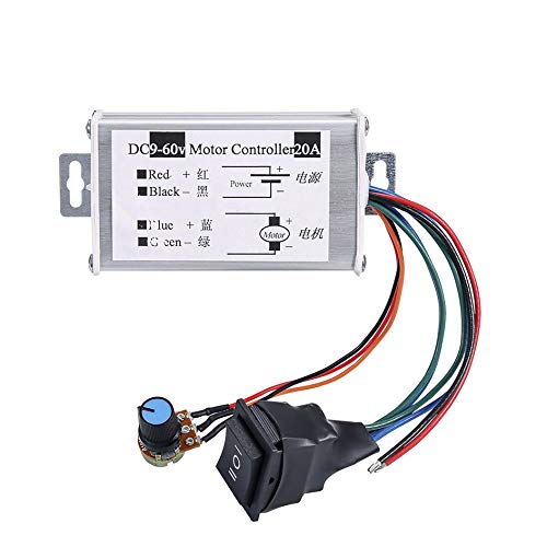 DC Motor Speed Controller,Hima Brush Motor Driver Controls Module DC 9V-60V 12V 24V 36V 48V 60V Motor Pulse Width Modulator Regulator 20A 1200W PWM Monitor Dimmer Governor with Switch & Knob