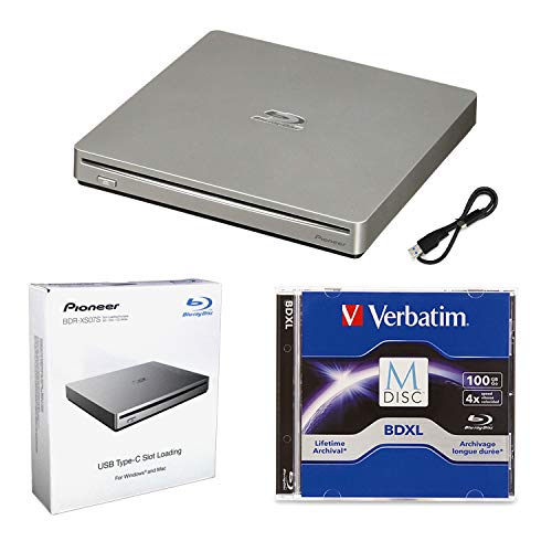 Produplicator Pioneer BDR-XS07S Portable 6X Blu-ray Burner External Drive Bundle with 100GB M-DISC BDXL and USB Cable - Burns CD DVD BD DL BDXL Discs