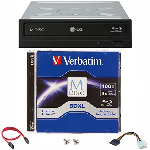 LG WH16NS40 16X Blu-ray BDXL DVD CD Internal Burner Drive Bundle with Free 100GB M-DISC BDXL + SATA Cable + Mounting Screws