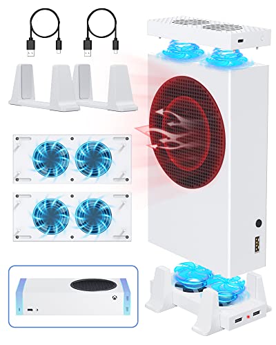 Upgraded Cooling Fan for Xbox Series S, RTTACRTT Four Fan Cooling System Cooling Stand, 3 Level Adjustable Fan Speed, 4 Extra USB Ports for Xbox Series S Accessories