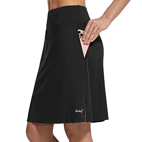 BALEAF Women's 20" Knee Length Skorts Skirts Athletic Modest Long Golf Casual Skirt Zipper Pocket UV Protection Black XL