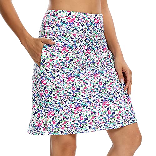 M MOTEEPI Skirts Knee Length Golf Skorts Skirts for Women with Pockets Workout Skorts Activewear Tennis Colorful Flowers L