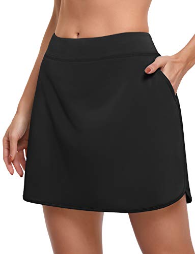 CHICHO Athletic Skorts Skirts for Women,Lady High Waist UPF 50+ Skort Thin Golf Casual Skort with Pockets Breathable Tennis Skirt Work Wear Autumn Black XLarge