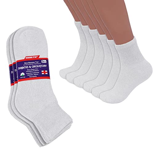 Diabetic Ankle Socks, Non-Binding Circulatory Doctor Approved Cushion Cotton Quarter Socks for Mens Womens (12 Pairs White, Men's 10-13 Shoe Size 7-12)