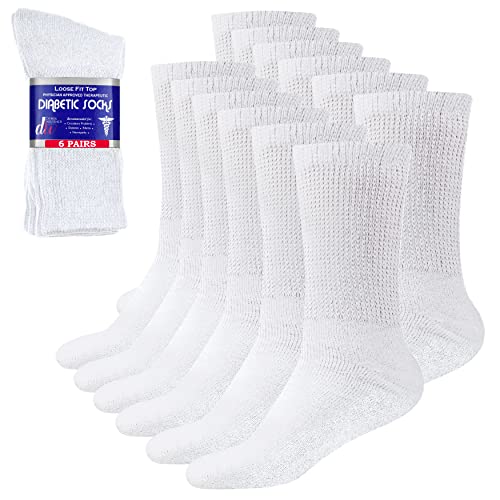 Diabetic Socks Mens Cotton 6-Pack Crew White By DEBRA WEITZNER crew/white Mens 13-15