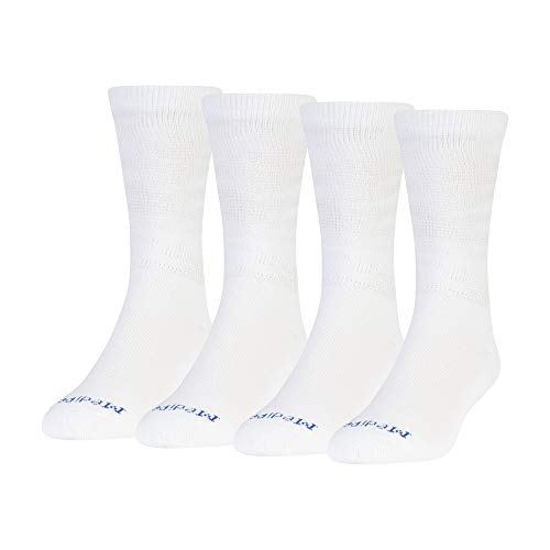 MediPeds Men's Coolmax Crew Socks, 4-Pack, White, Shoe Size: 12-15