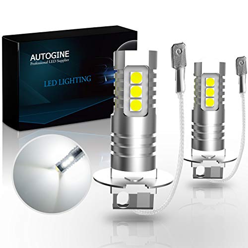 AUTOGINE H3 LED Fog Light Bulbs, 2000 Lumens Extremely Bright 3030-SMD H3 LED Bulbs with Projector for Auto Motorcycle Cars Trucks SUV Fog DRL Lights(6000K Xenon White)