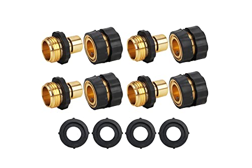 Xrabbit Garden Hose Quick Connector, 3/4 Inch Garden Hose Repair Kit, No-Leak Water Hose Female and Male Garden Hose Fittings Adapters, 4 Sets