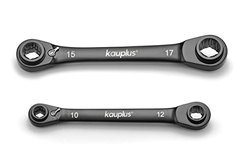 kauplus 4 in 1 Non-Slip Box End Reversible Ratcheting Wrench Set - 2PCS, Metric, 6pt, 120-Tooth Ratcheting gear, 8MM to 19MM