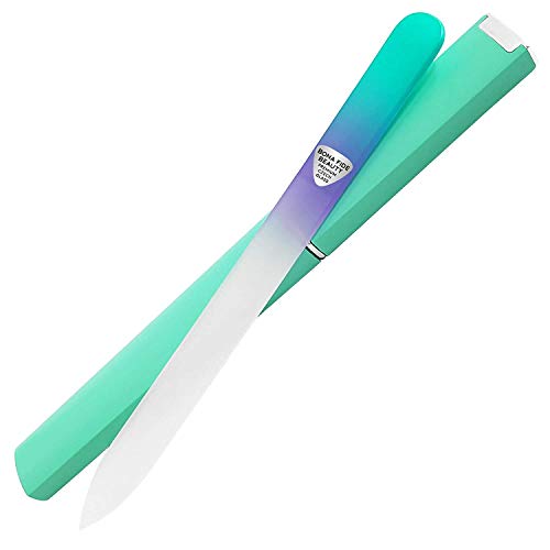 Glass Nail File with Case, Czech Glass Fingernail Files, Manicure Nail File for Natural Nails, Expert Precision Filing + Smooth Finish - Bona Fide Beauty Pastel Premium Nail Filer