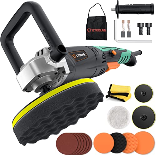 ETOOLAB Buffer Polisher Kit with 19pcs Accessories, 7 inch/ 6 inch Rotary Buffer Polisher Waxer, 6 Variable Speed 1600-3500RPM, [Detachable Handle] Ideal for Boat Sanding, Car Polishing and Waxing