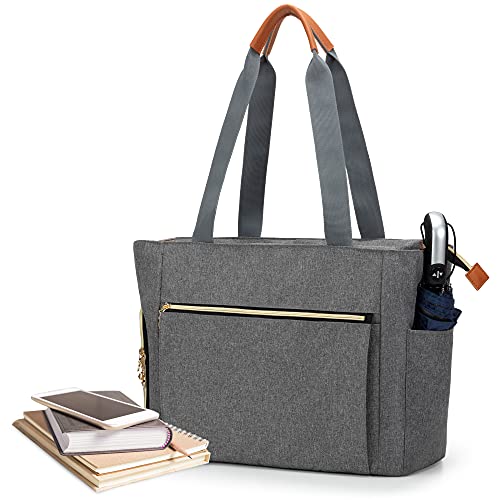 CURMIO Teacher Tote Bag for Women, Portable Teacher Work Bag with Padded Sleeve and Compartments for Laptop, School Supplies, Ideal Gifts for Teachers, Gray, Bag Only