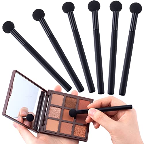 PAGOW 6pcs Sponge Makeup Applicator With Handle, Sponge Eyeshadow Applicators Makeup, Eyeshadow Sponge Brush, Cotton Eye Makeup Eyeshadow Brushes Set for Women Girls (4.5 inch Long) Washable