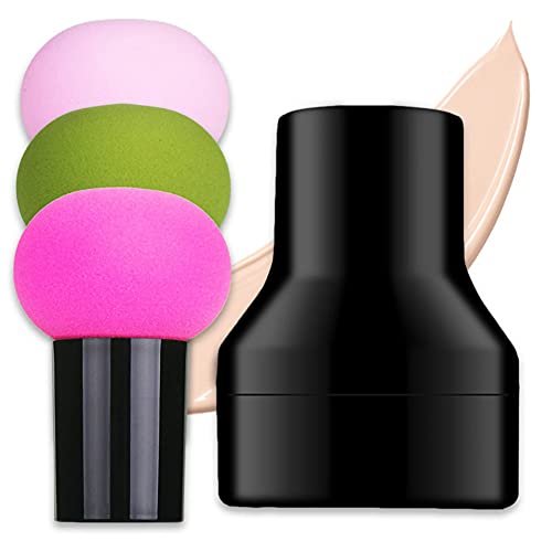 AKOAK 3 Pcs Foundation Sponge Powder Puff Mushroom Head Dry and Wet Makeup Sea Surface Makeup Puff Beauty Makeup Brush Sponge Band Concealer BB Cream Foundation Makeup Tool (Random Color)