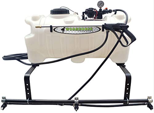 Workhorse ATV2503 White, 3 Nozzle Boom Sprayer - 25 gal. Polyethylene Tank ATV Sprayer with 60 PSI Hand Gun, 15ft. Hose