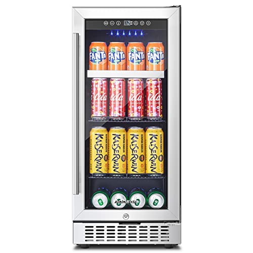 BODEGA Beverage Refrigerator 15 Inch, Under Counter Beverage Refrigerator, Built-in and Freestanding Beverage Cooler 100 Cans, Stainless Steel Under Counter Beer Fridge Perfect for Beer, Soda, Water