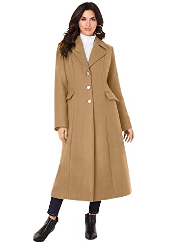 Roaman's Women's Plus Size Long Wool-Blend Coat Winter Classic - 20 W, Soft Camel Brown