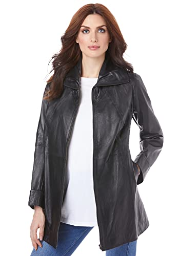 Roaman's Women's Plus Size A-Line Leather Jacket - 20 W, Black